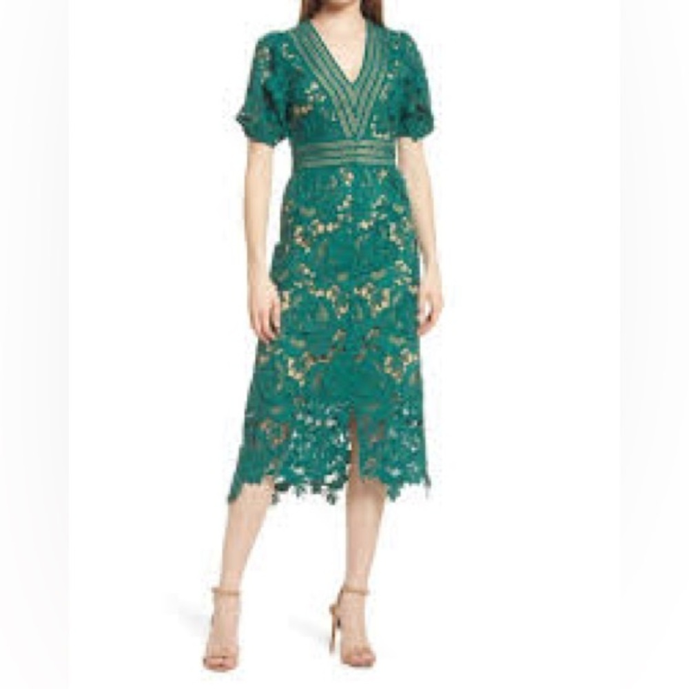 158 - Adelyn Rae NWT Green Midi Sheath Dress with Puff Sleeves, Size XS